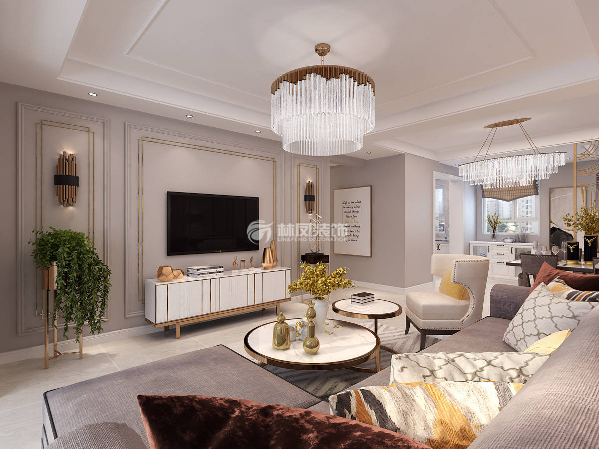 客廳電視柜無(wú)把手柜門設(shè)計(jì)裝修效果圖