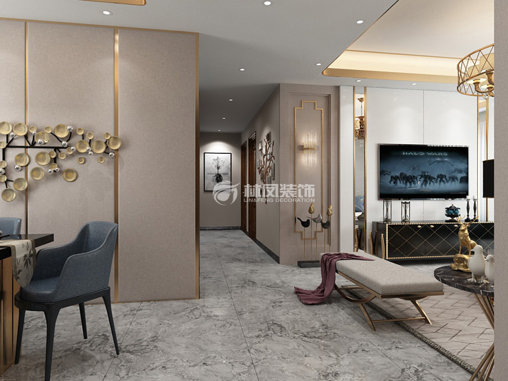 輕奢風(fēng)格過廊過長(zhǎng)展示墻設(shè)計(jì)裝修效果圖