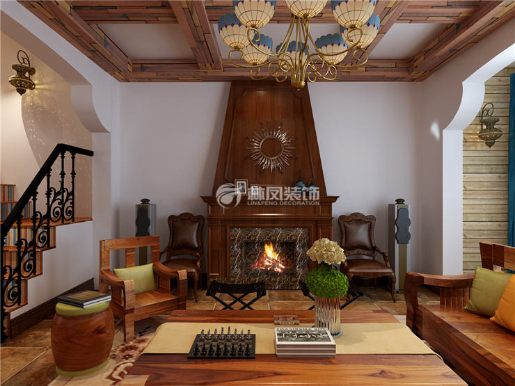 美式風(fēng)格橫梁弱化設(shè)計裝修效果圖