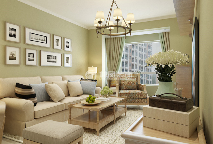 格林馨港灣-92平-美式風(fēng)格-客廳1.jpg